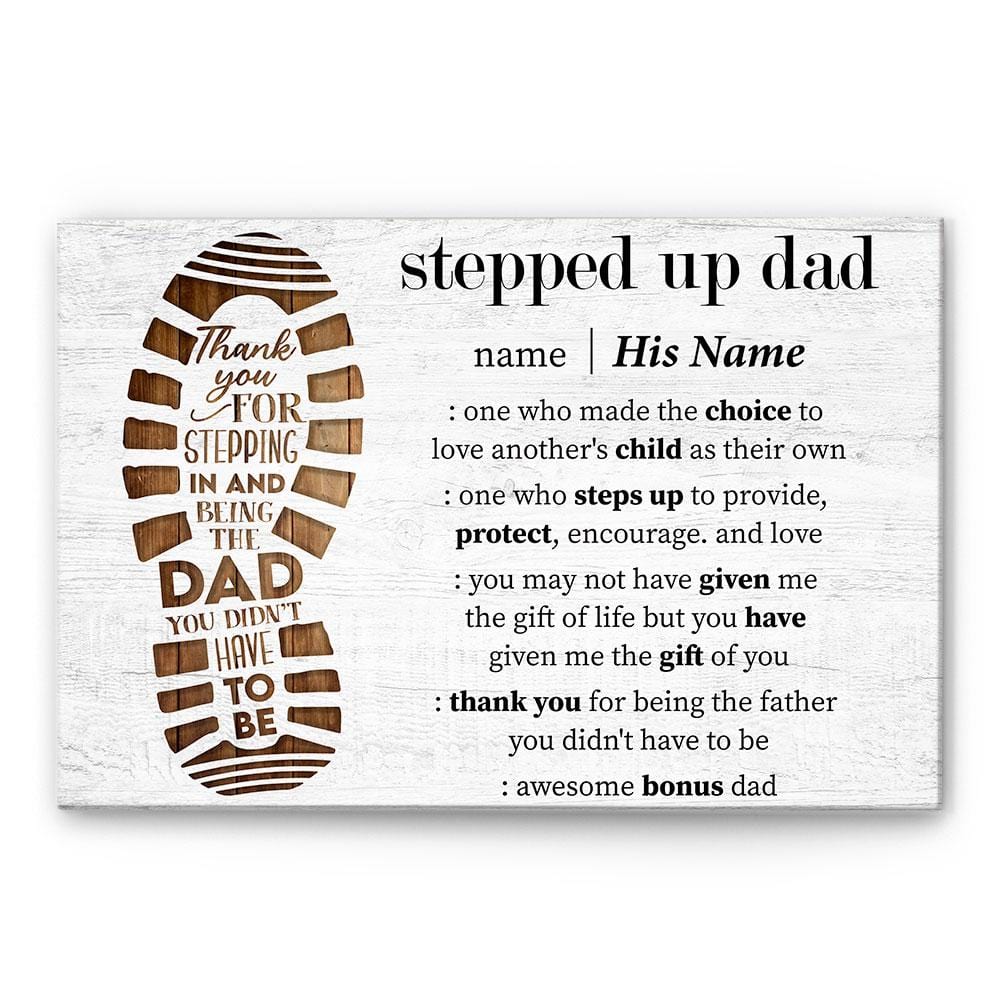 Stepped Up Dad Definition - Personalized Wrapped Canvas