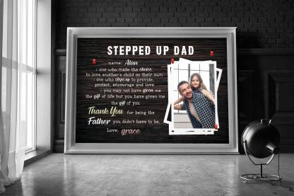 Personalized Dads Photo Poster, Stepped Up Dad Canvas With Kids Name, Step Dad Photo Wall Art, Fathers Day Gift For Bonus Dad, Thank You Dad