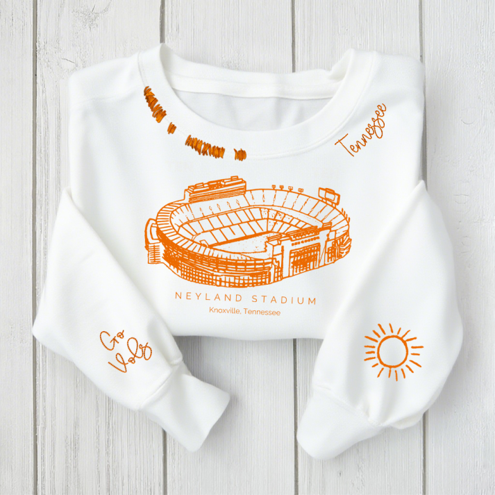 Custom Unisex Distressed Monogram Collar Sleeve Embroidery Chain Stitch Sweatshirt