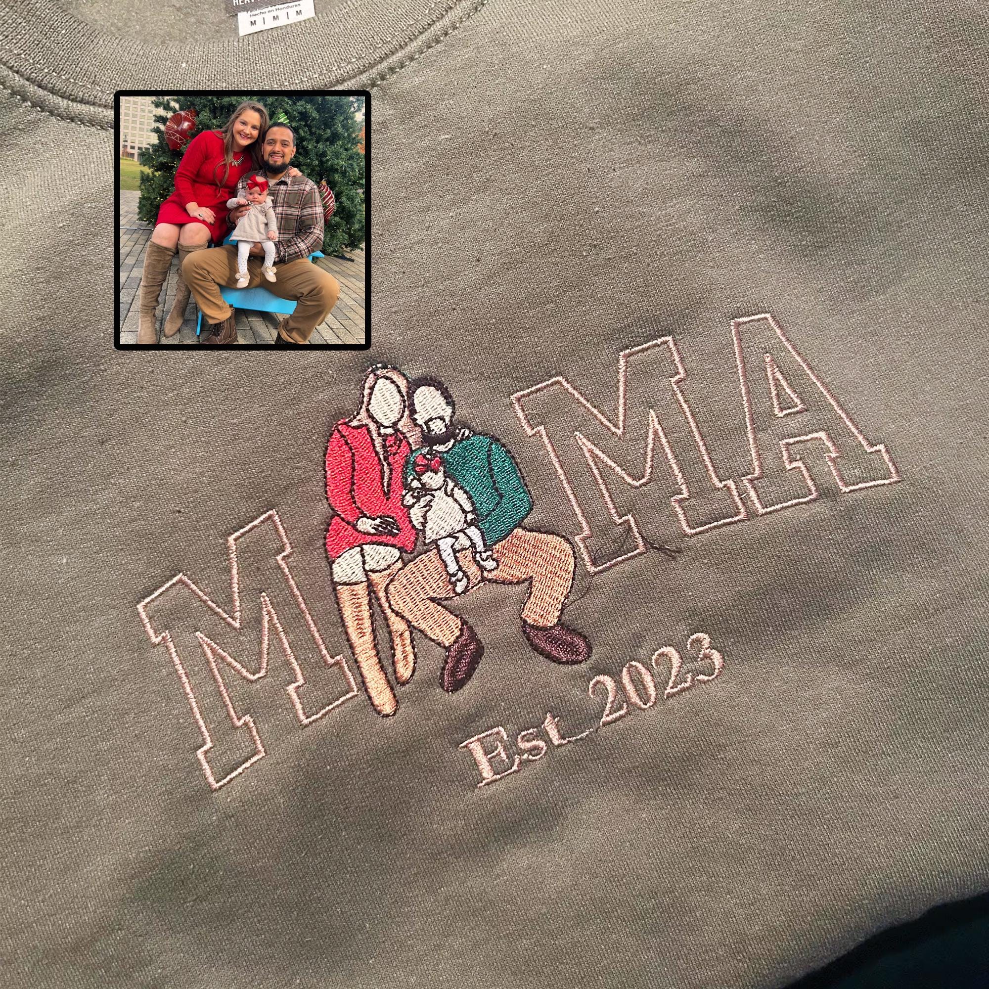 Mama Sweatshirt with Photo, Custom Embroidered Hoodie Mama and Kids Portrait, Varsity Shirt, Custom Embroidery Shirt For Mom Mama Mommy-Creatgifts