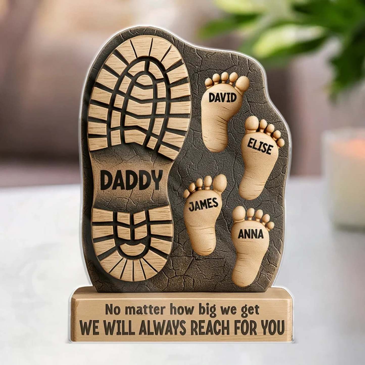 Your Footsteps Led Our Way - Family Personalized Custom Shaped 2-Layered Wooden Plaque With Flat Stand - Father's Day, House Warming Gift For Dad, Grandpa