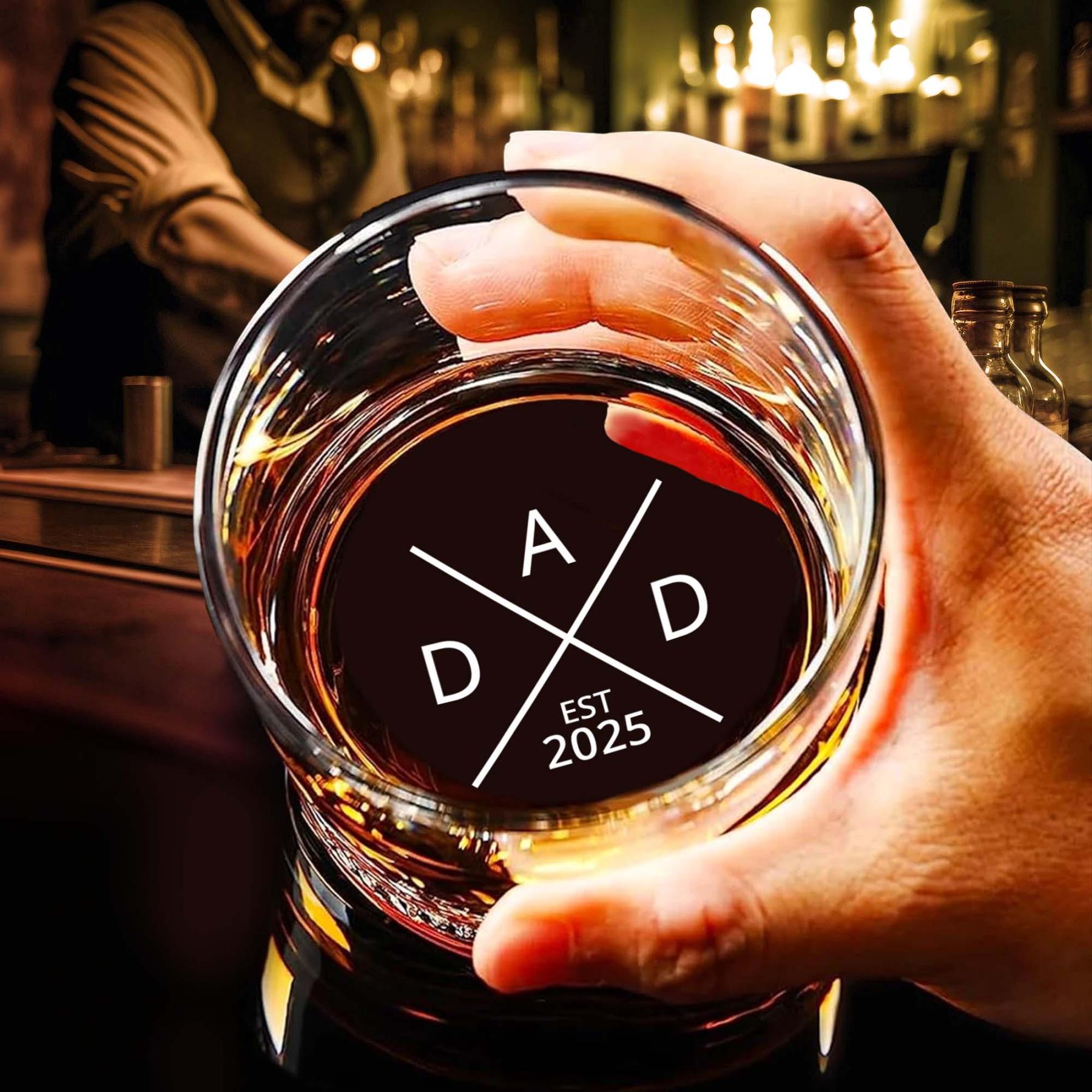 Personalized Fathers Day Gifts Whiskey Glass, Custom Portrait Outline Gift For Dad, First Time Dad Gift, Dad Established 2025 Whiskey Glass