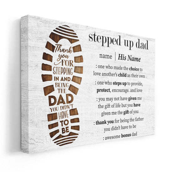 Stepped Up Dad Definition - Personalized Wrapped Canvas