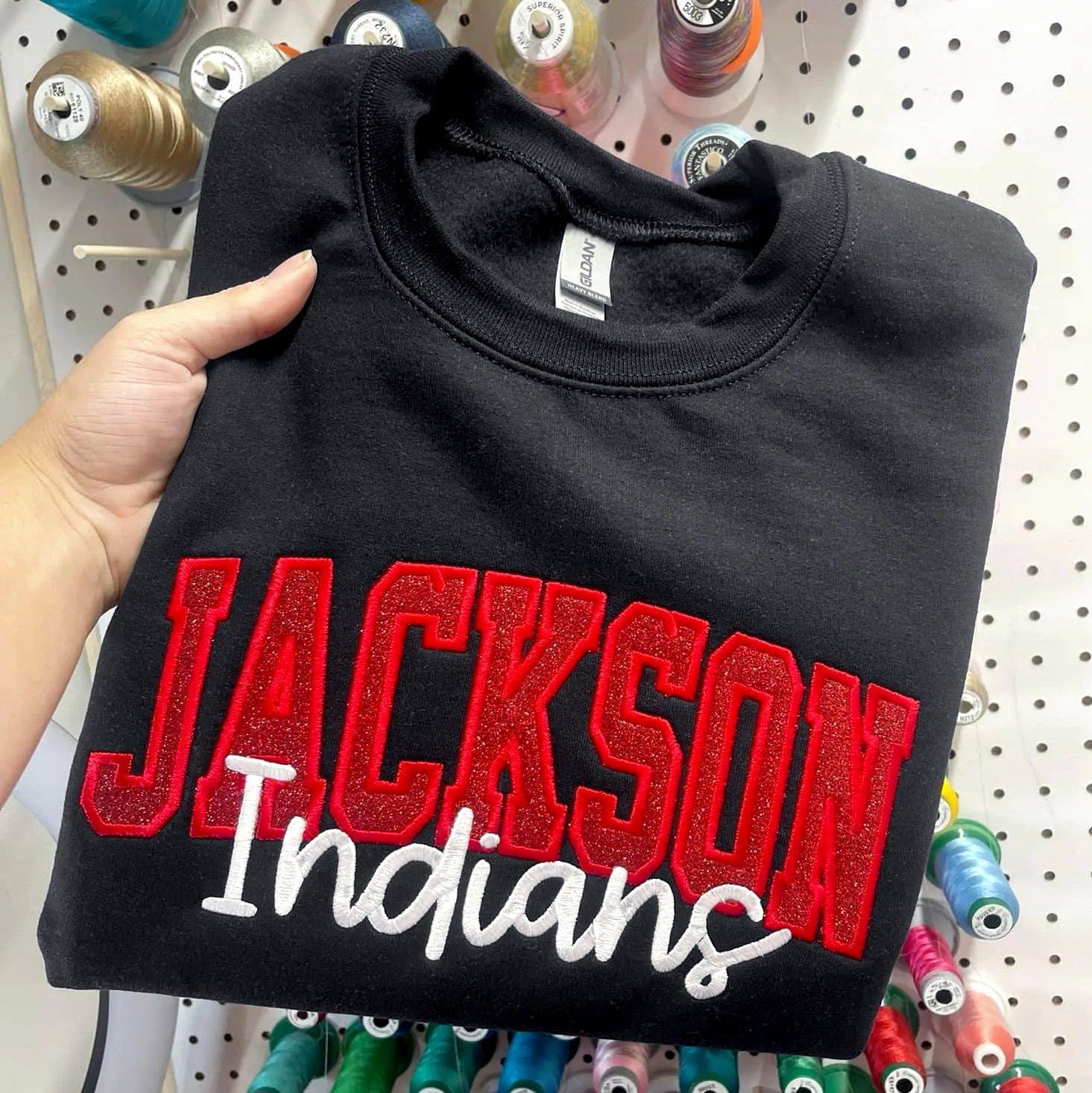 Custom School/Mascot Glitter Applique Embroidered Sweatshirt