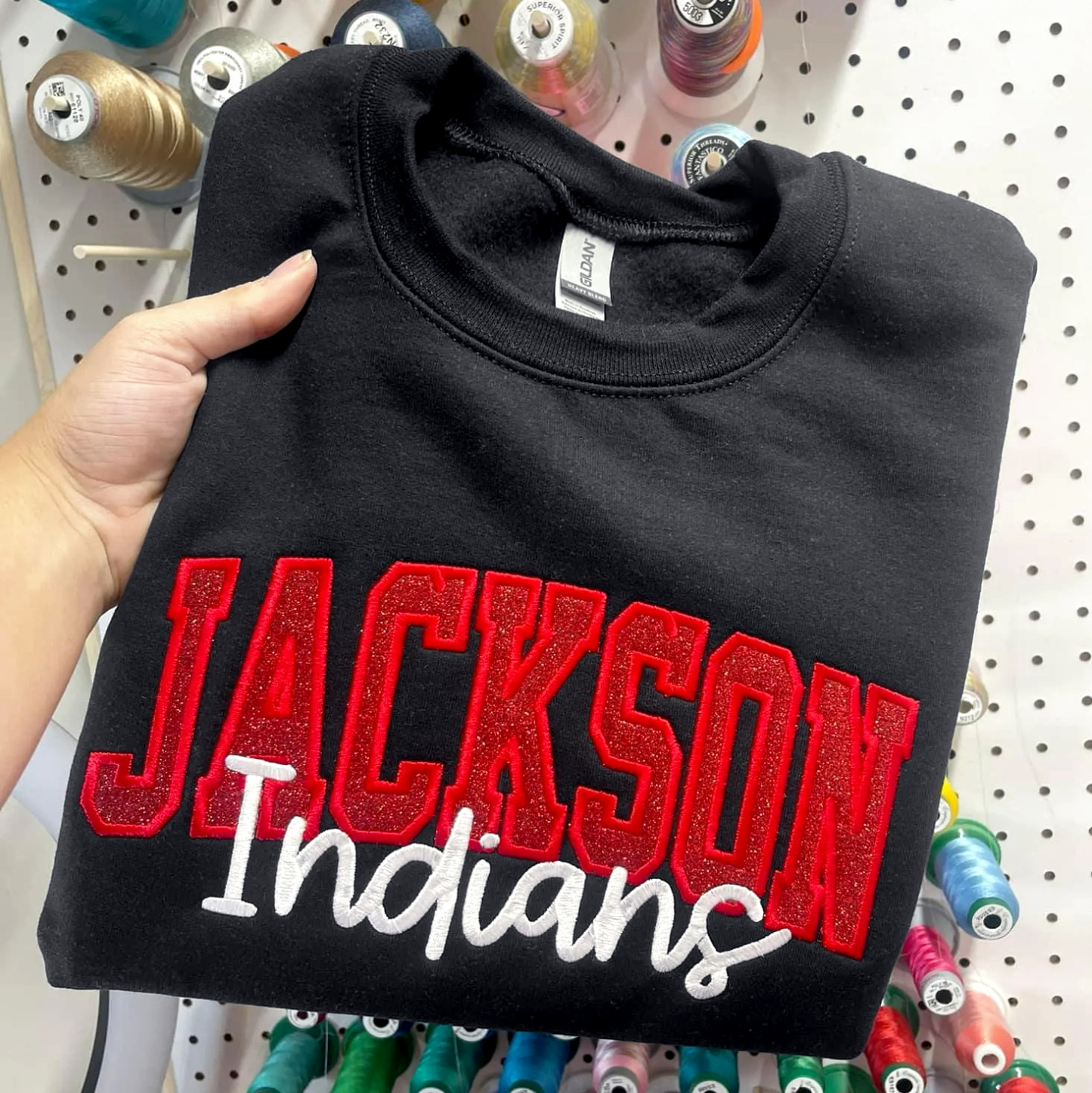 Custom School/Mascot Glitter Applique Embroidered Sweatshirt