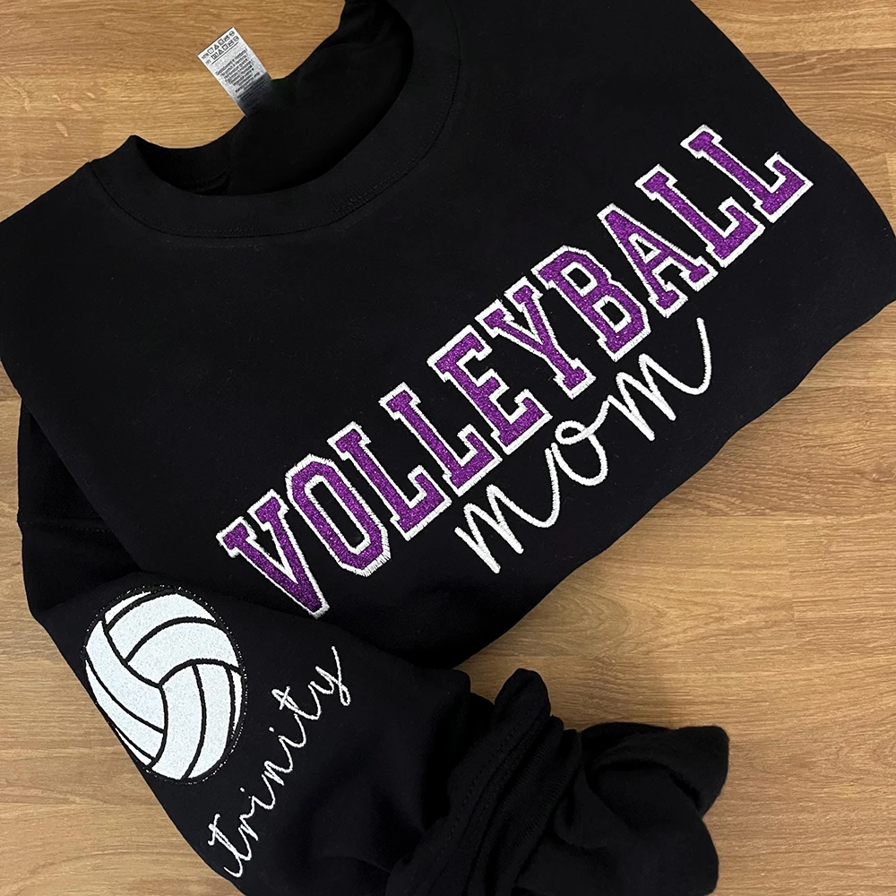 Personalized Glitter Embroidered Football/Volleyball/Baseball/Basketball Mom Sweatshirt