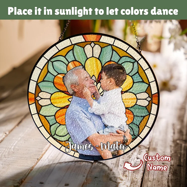 Personalized Grandpa/Dad Portrait Suncatcher Window Hanging