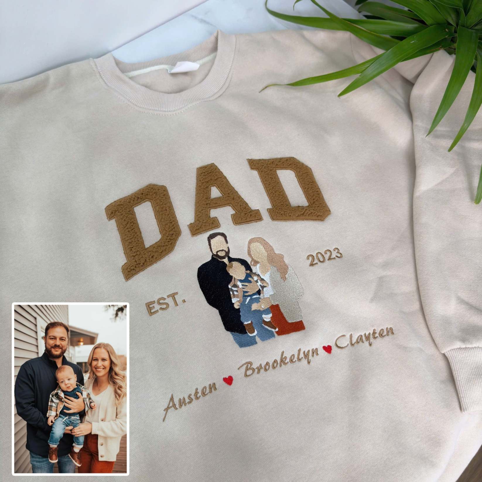 Father's Day Photo Personalized Fleece Fabric Embroidered Custom Text Sweatshirt