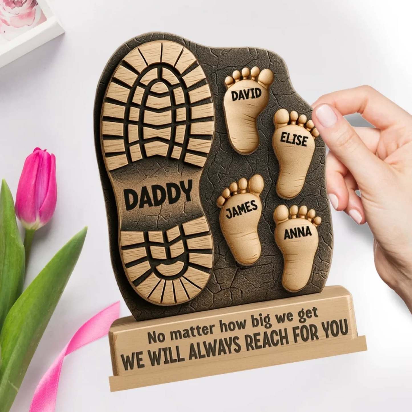Your Footsteps Led Our Way - Family Personalized Custom Shaped 2-Layered Wooden Plaque With Flat Stand - Father's Day, House Warming Gift For Dad, Grandpa
