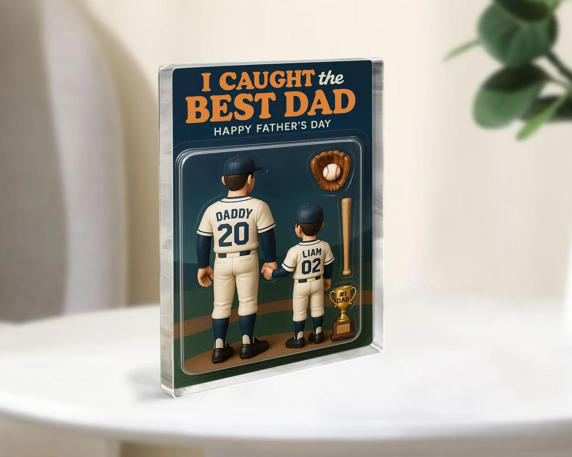 Personalized I Caught The Best Dad Baseball Figure Acrylic Block