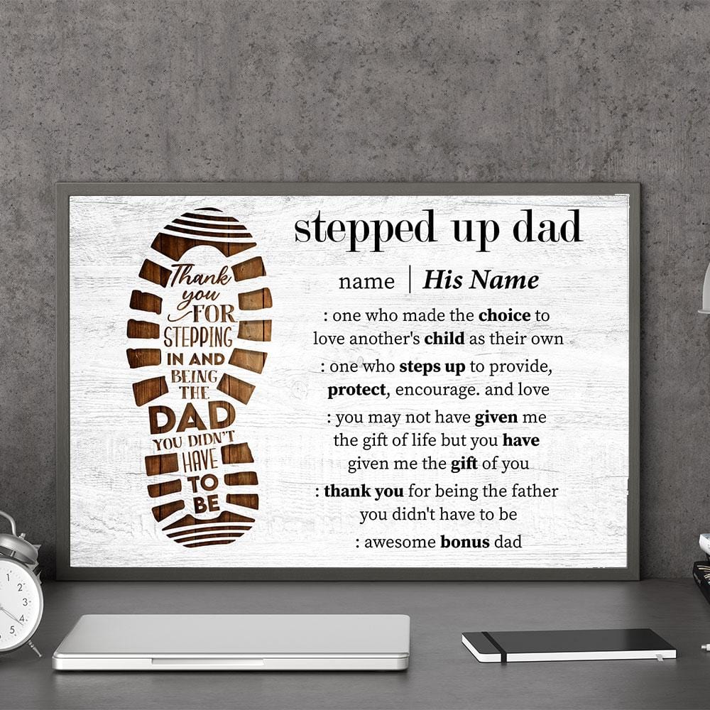 Stepped Up Dad Definition - Personalized Wrapped Canvas