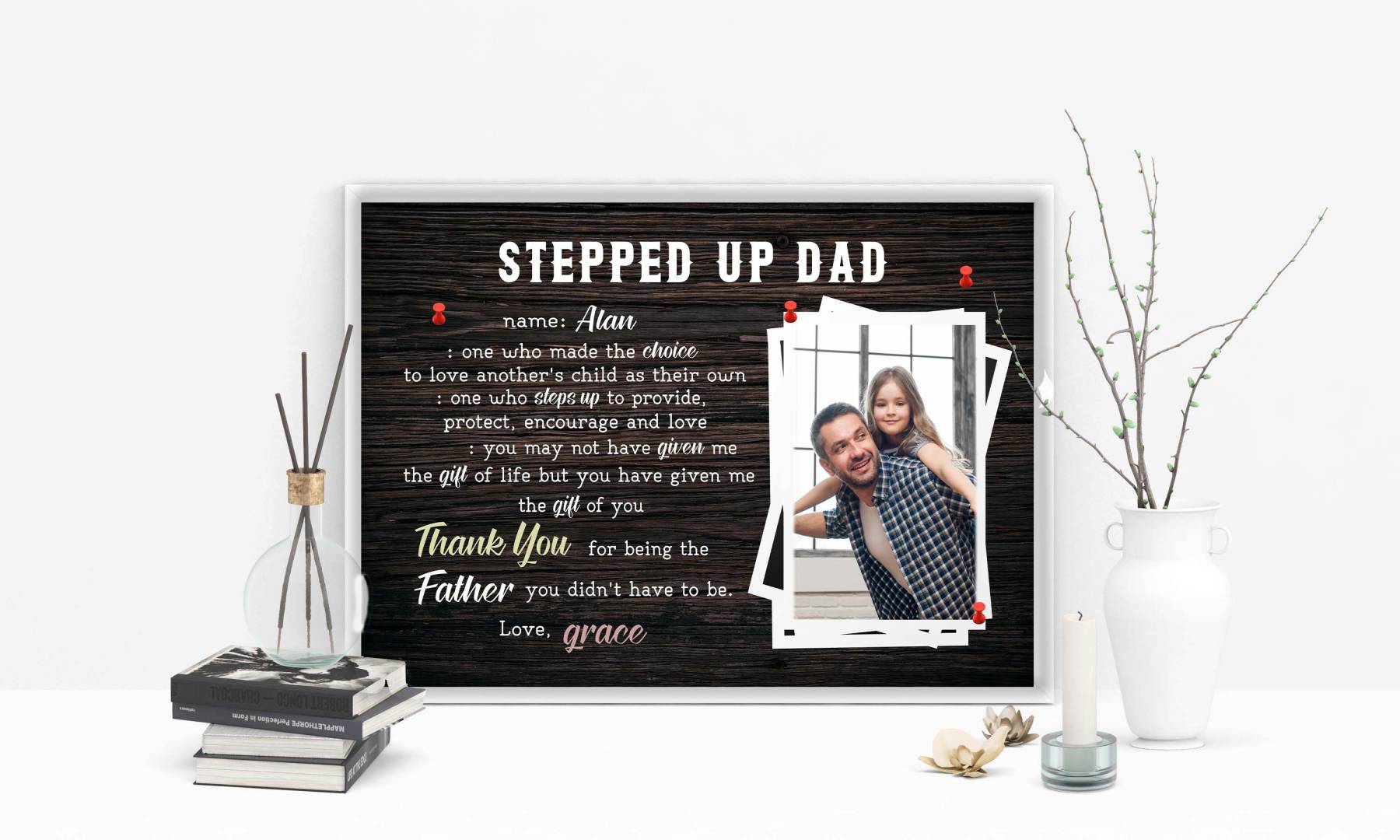 Personalized Dads Photo Poster, Stepped Up Dad Canvas With Kids Name, Step Dad Photo Wall Art, Fathers Day Gift For Bonus Dad, Thank You Dad