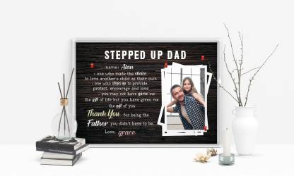 Personalized Dads Photo Poster, Stepped Up Dad Canvas With Kids Name, Step Dad Photo Wall Art, Fathers Day Gift For Bonus Dad, Thank You Dad