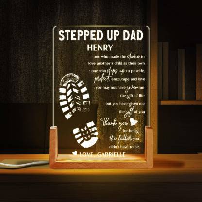 Stepped Up Dad Personalized Gift Led Night Light, Father's Day Gifts From Kids Custom Desk Name, Step Dad Fathers Day Gift, Bonus Dad Gift