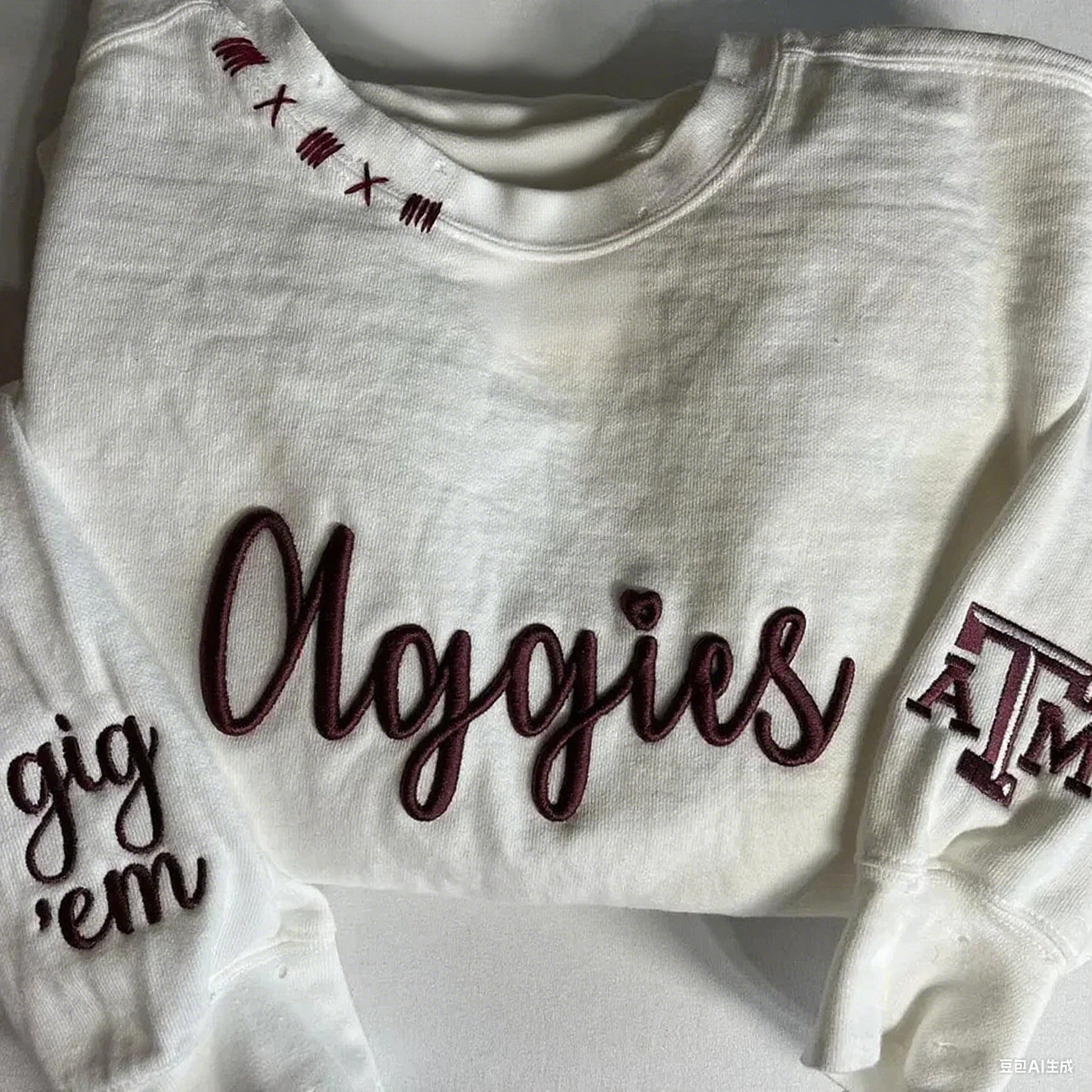 VINTAGE 3D Embroidery Unisex Hand Distressed Crew