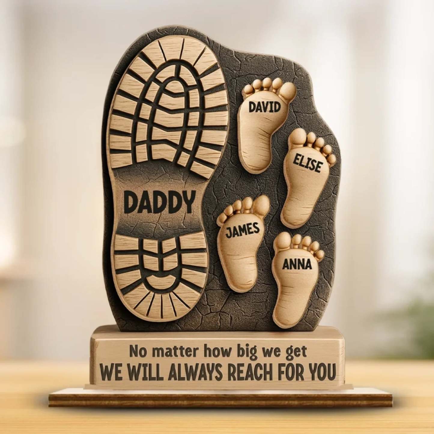 Your Footsteps Led Our Way - Family Personalized Custom Shaped 2-Layered Wooden Plaque With Flat Stand - Father's Day, House Warming Gift For Dad, Grandpa
