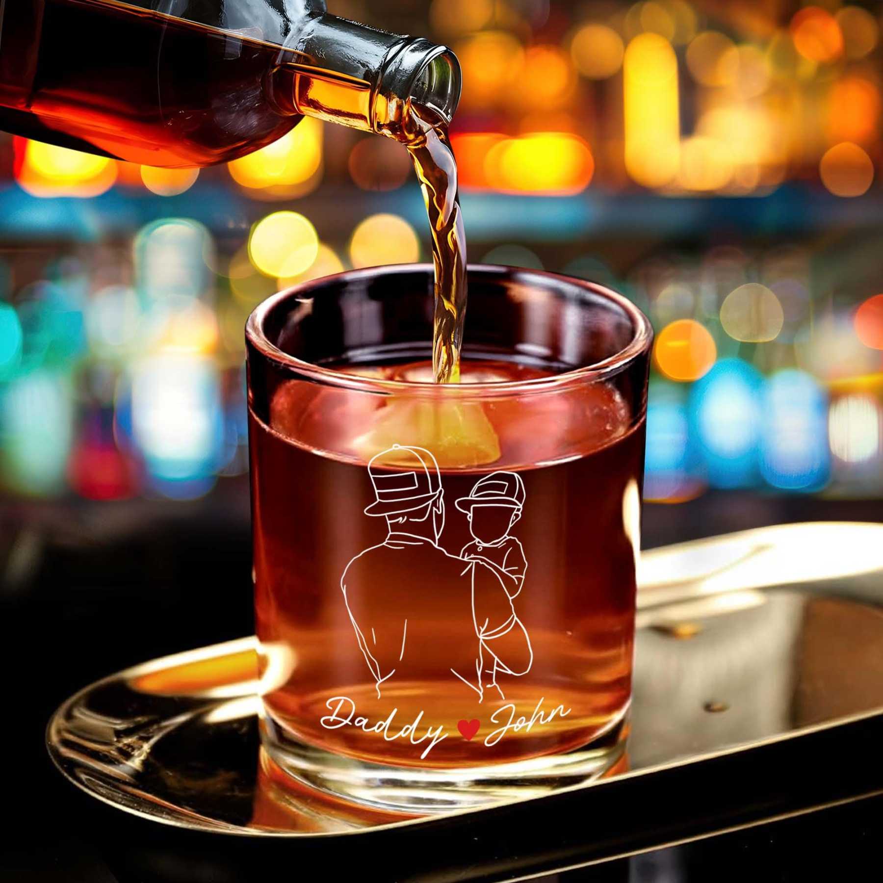 Personalized Fathers Day Gifts Whiskey Glass, Custom Portrait Outline Gift For Dad, First Time Dad Gift, Dad Established 2025 Whiskey Glass