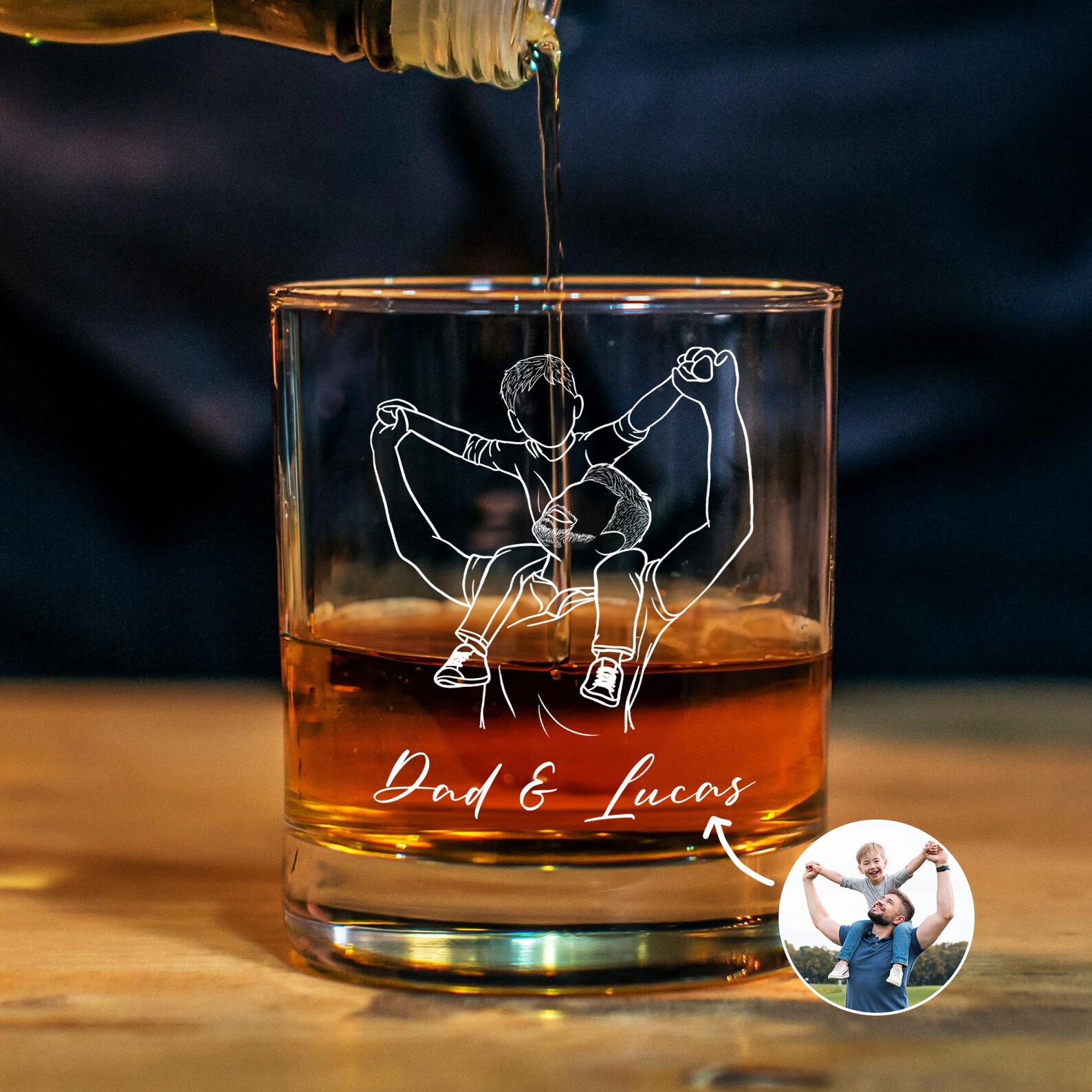 Custom Photo Dad Whiskey Glass, Father's Day Gift for Dad, Photo on Whiskey Glass, Portrait Outline Gift For Dad, Dad Gifts, Dad Wine Glass