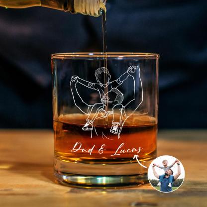 Custom Photo Dad Whiskey Glass, Father's Day Gift for Dad, Photo on Whiskey Glass, Portrait Outline Gift For Dad, Dad Gifts, Dad Wine Glass