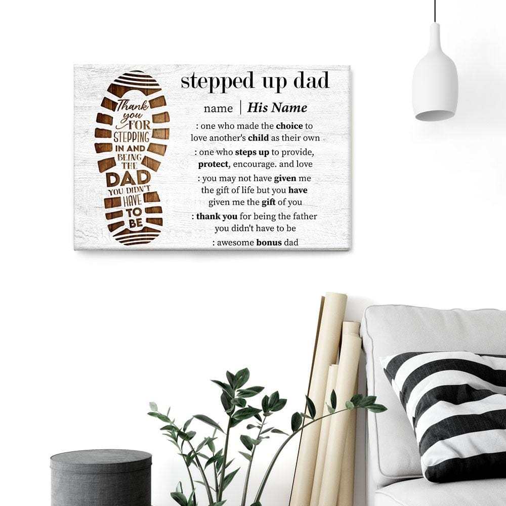Stepped Up Dad Definition - Personalized Wrapped Canvas