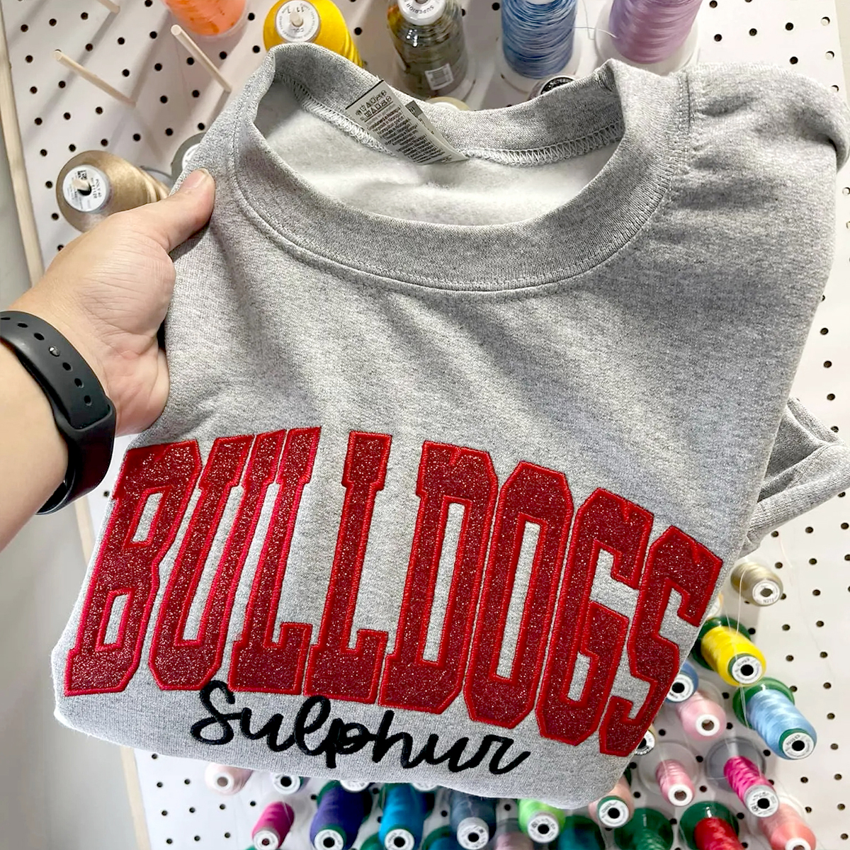 Custom School/Mascot Glitter Applique Embroidered Sweatshirt