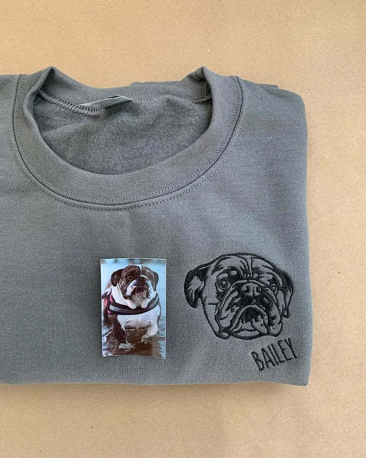 Custom Dog Dad Sweatshirt Embroidered Pet Face Name Portraits Photo on Sleeve