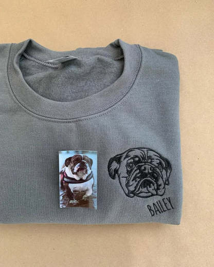 Custom Dog Dad Sweatshirt Embroidered Pet Face Name Portraits Photo on Sleeve