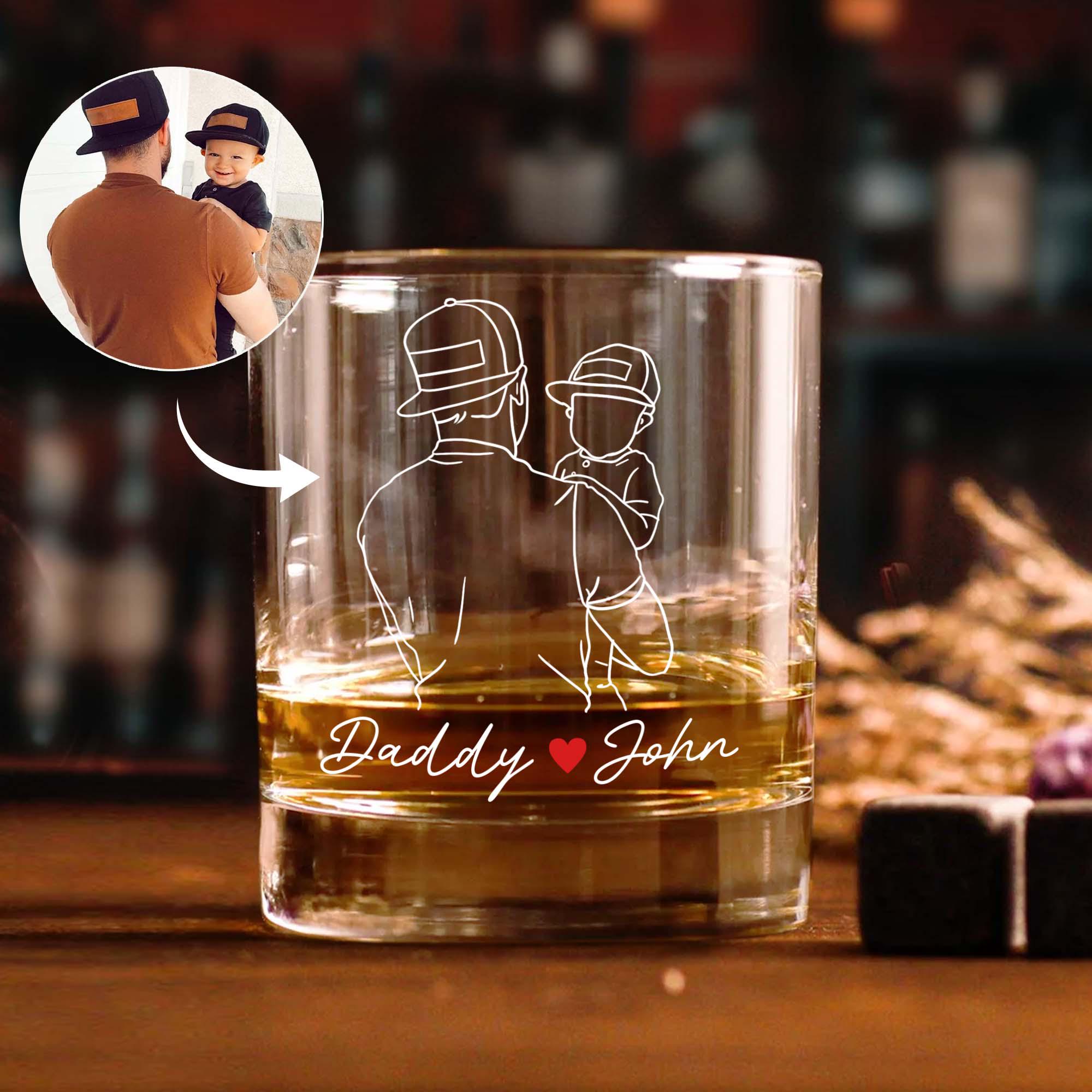 Personalized Fathers Day Gifts Whiskey Glass, Custom Portrait Outline Gift For Dad, First Time Dad Gift, Dad Established 2025 Whiskey Glass