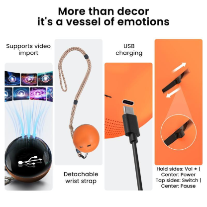 2.7inch Crystal Ball with Electronic Display DIY Video Import Possible Unique Gift for Home & Office Light-Up Sphere