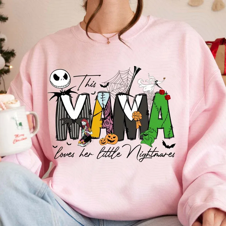 Personalized This Mama Loves Her Little Nightmares Sweatshirt, Mama Shirt With Kids Name