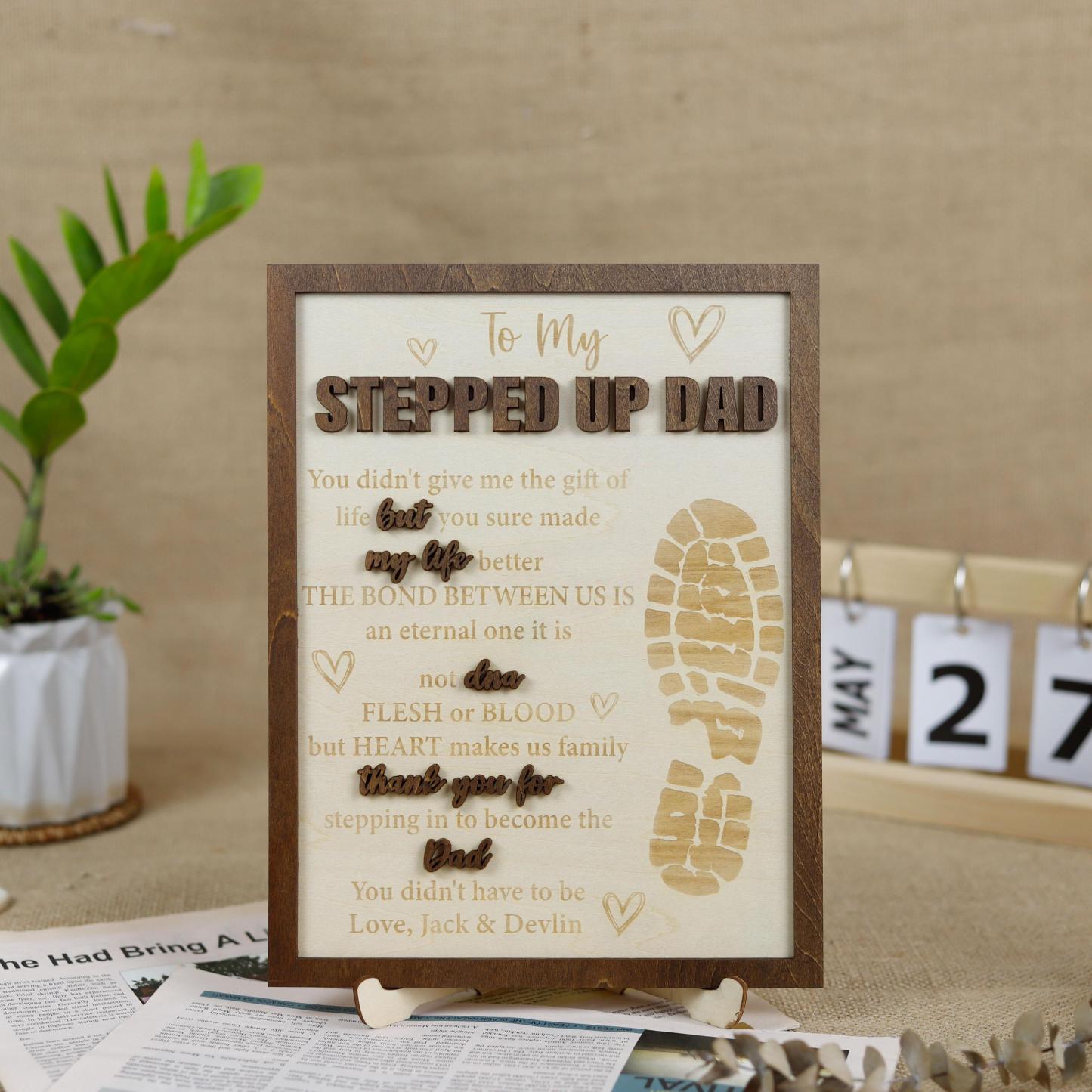 Stepped Up Dad Wooden Plaque, Step Dad Fathers Day Gift from Kids, Adopted Dad Gift, Step Dad Adoption, Blended Family Sign, Thank You Gifts