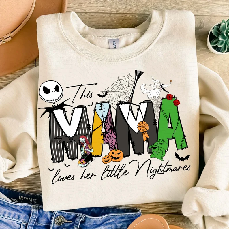 Personalized This Mama Loves Her Little Nightmares Sweatshirt, Mama Shirt With Kids Name