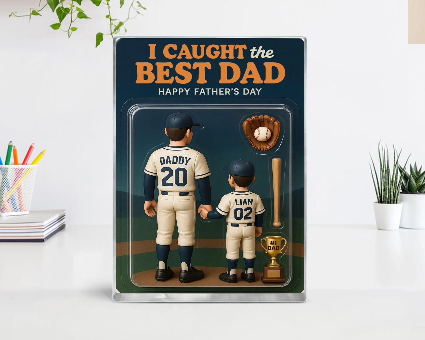Personalized I Caught The Best Dad Baseball Figure Acrylic Block