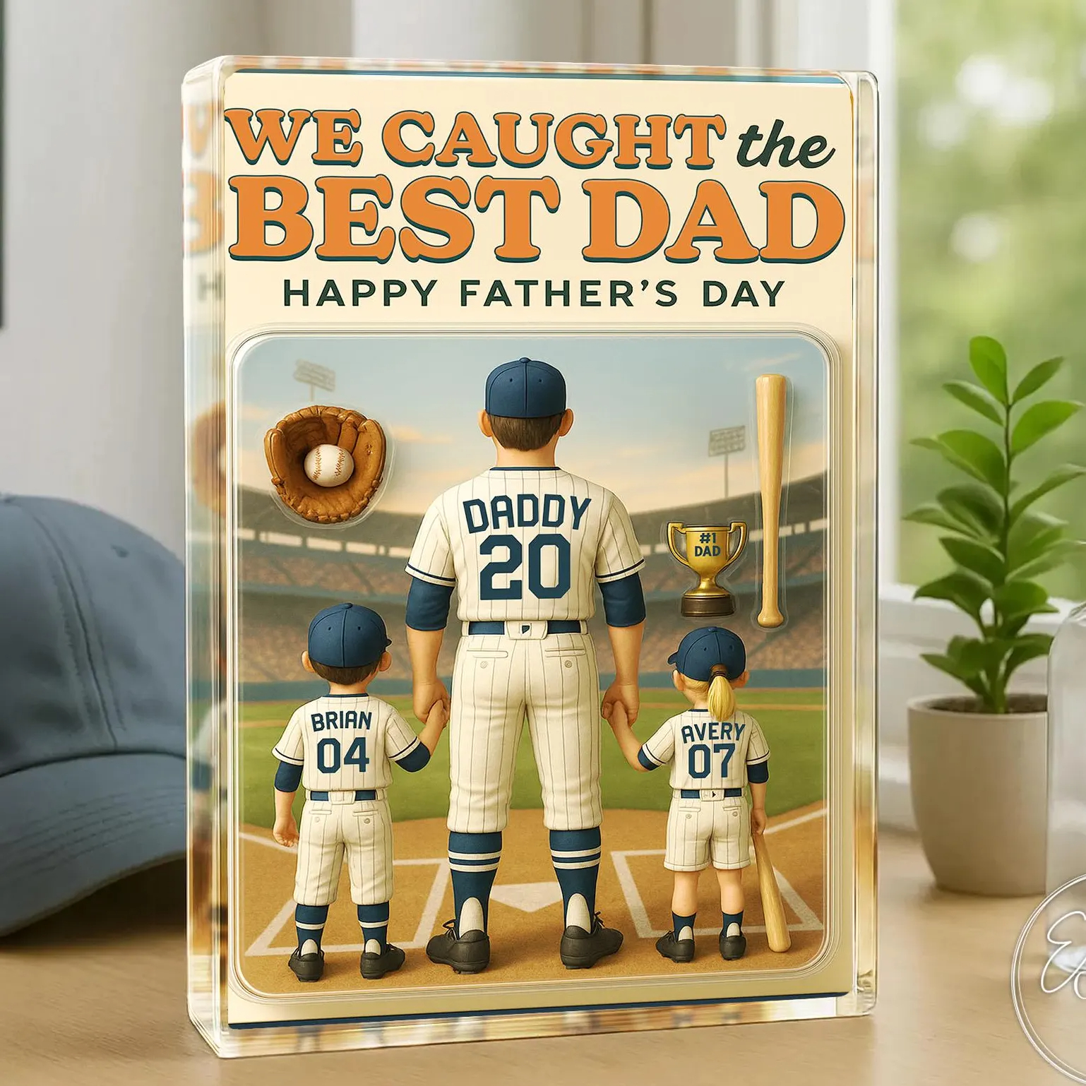 Personalized I Caught The Best Dad Baseball Figure Acrylic Block