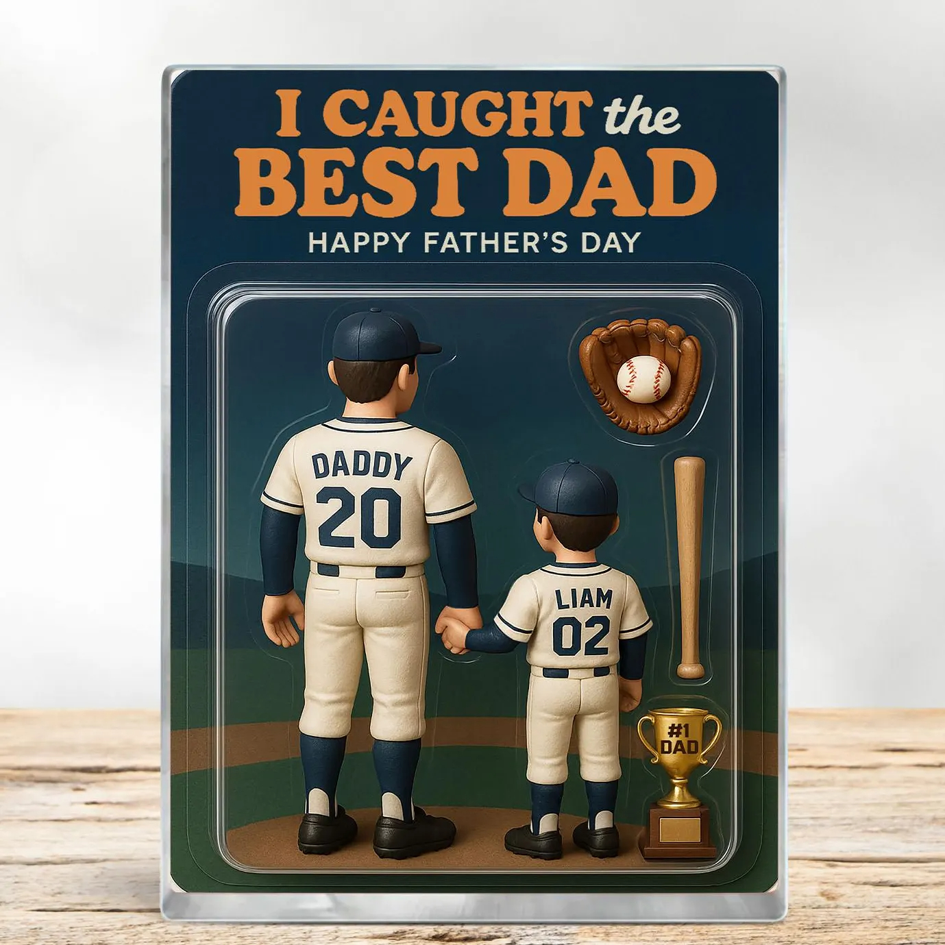 Personalized I Caught The Best Dad Baseball Figure Acrylic Block