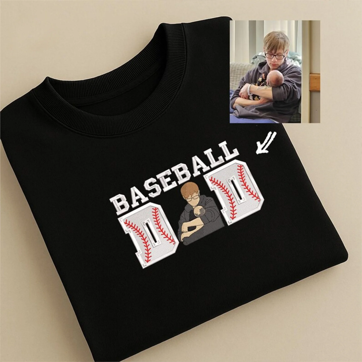 Baseball Dad Custom Portrait Embroidered Sweatshirt, Father Day Sweatshirt, Gift For Dad