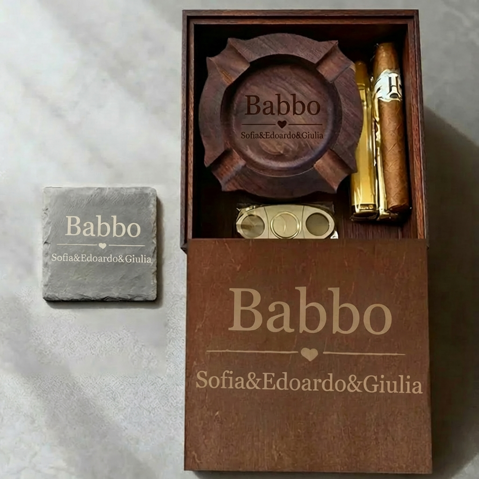 Custom Engraved Cigar Ashtray in Solid Walnut – Perfect Gift for Dad