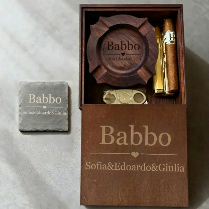 Custom Engraved Cigar Ashtray in Solid Walnut – Perfect Gift for Dad