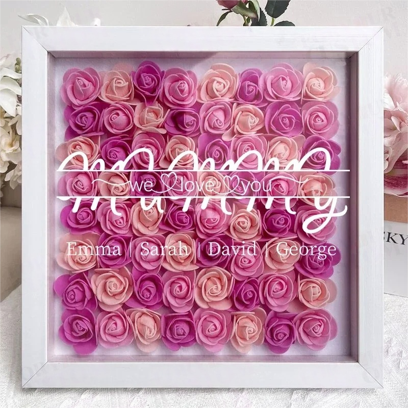 Mummy We Love You - Personalized Flower Shadow Box With Kid's Name