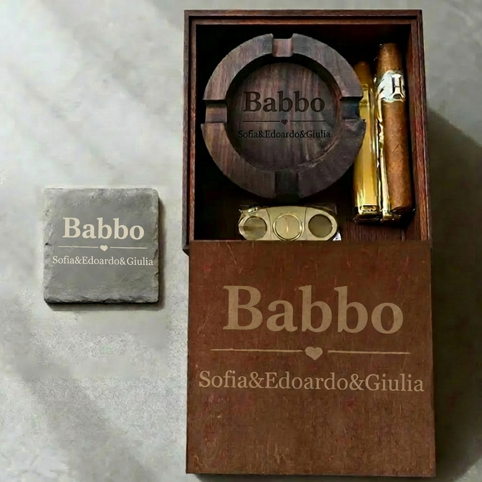 Custom Engraved Cigar Ashtray in Solid Walnut – Perfect Gift for Dad