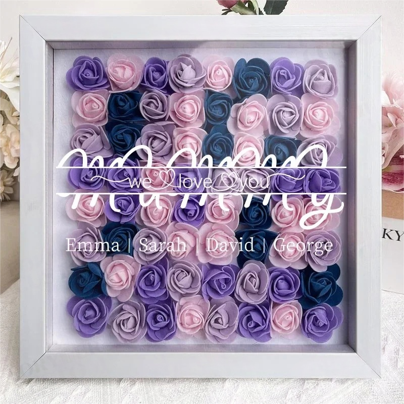 Mummy We Love You - Personalized Flower Shadow Box With Kid's Name