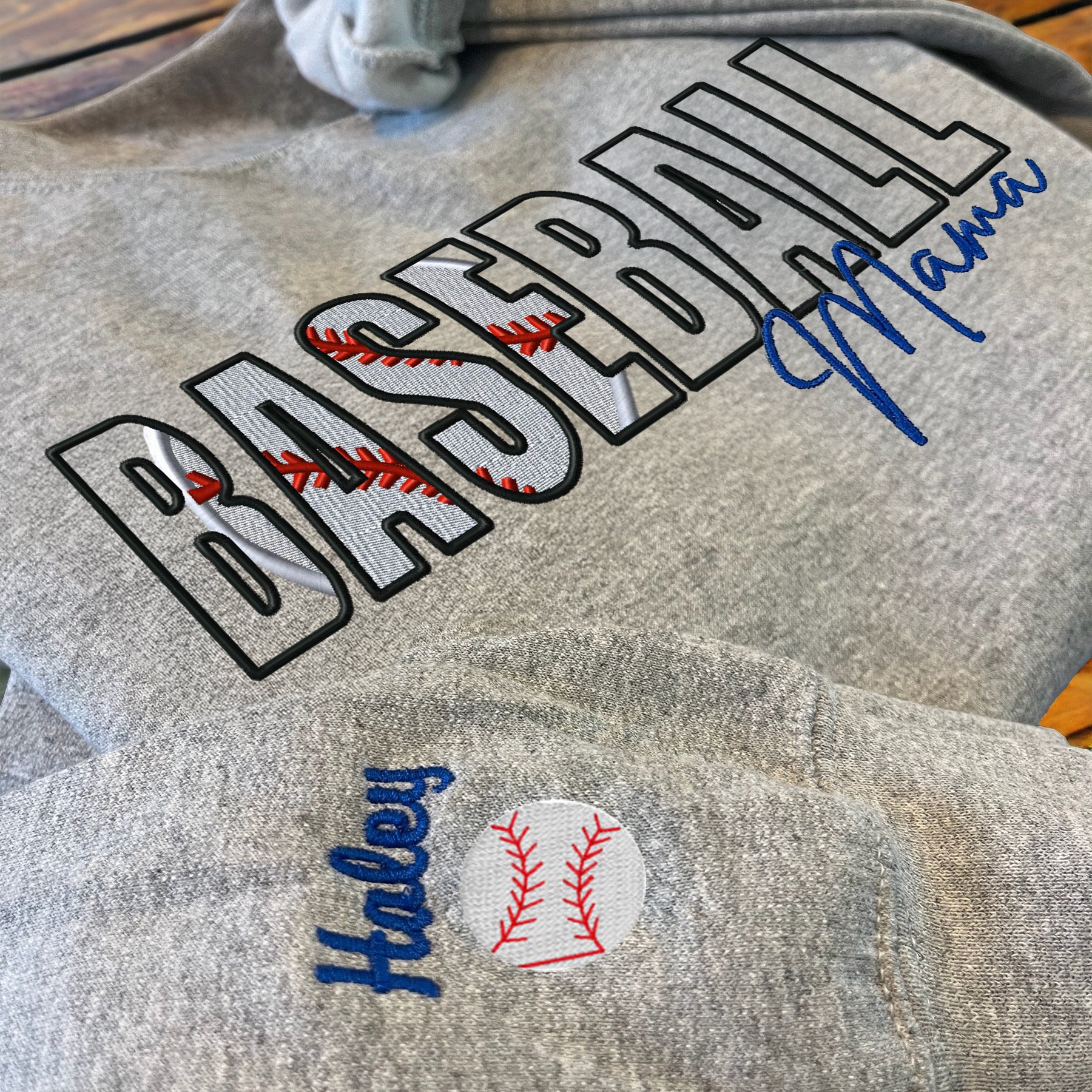 Custom Baseball Embroidered Mama/Mom/Nana Sweatshirt