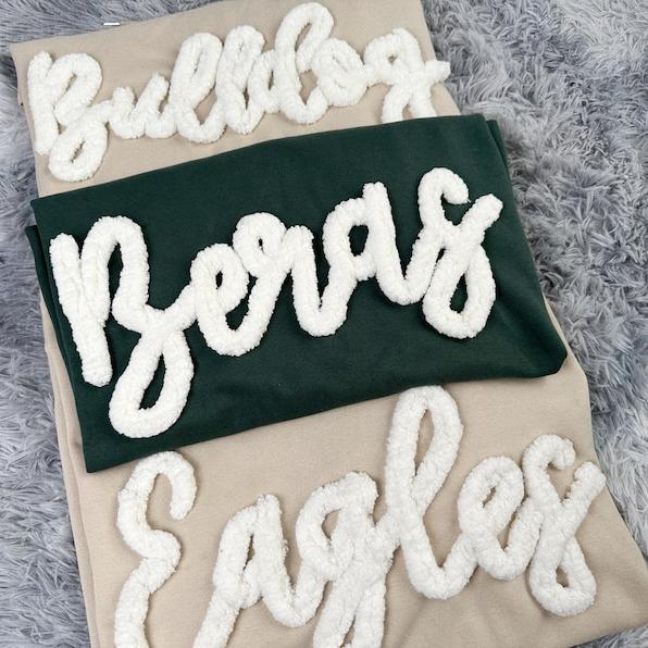 Custom Chenille Embroidered Sweatshirt With Option To Add Name On Sleeves