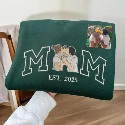 Mama, Mom T-shirt with Photo, Custom Embroidered Sweatshirt Mama and Kids Portrait.