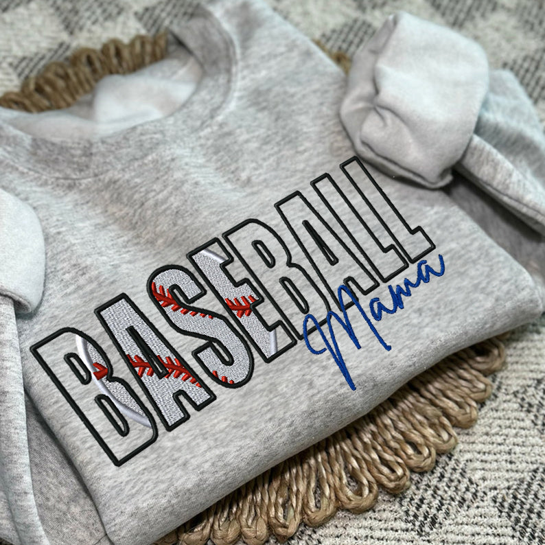 Custom Baseball Embroidered Mama/Mom/Nana Sweatshirt