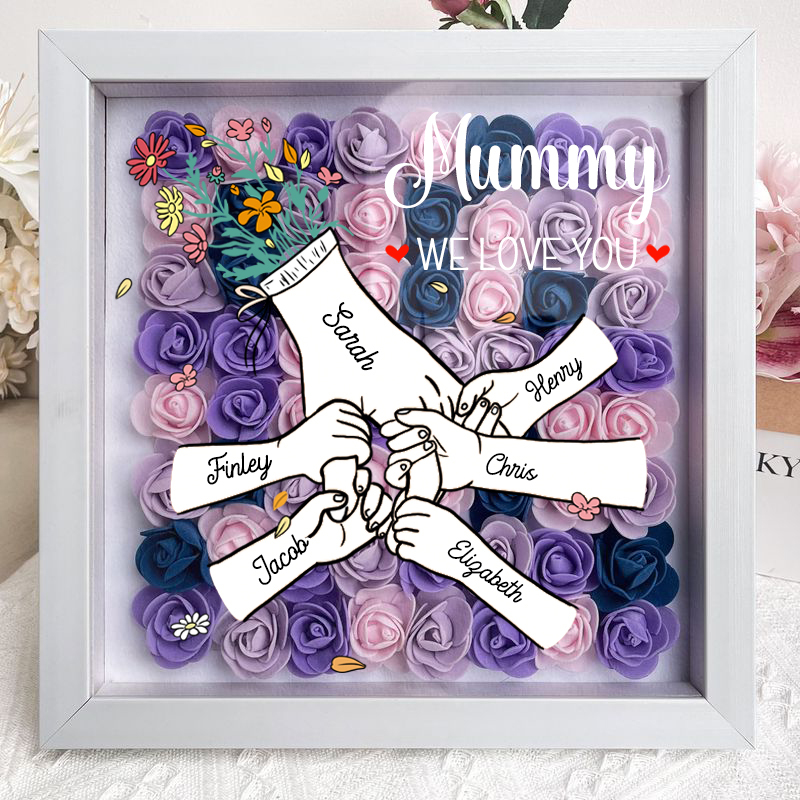 We Love You Mummy Hand Holding - Personalized Flower Shadow Box 
