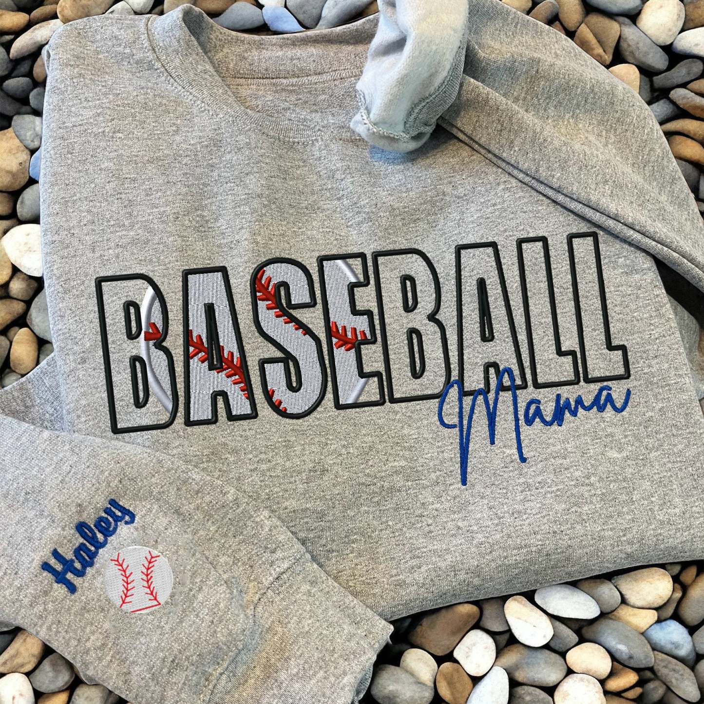 Custom Baseball Embroidered Mama/Mom/Nana Sweatshirt