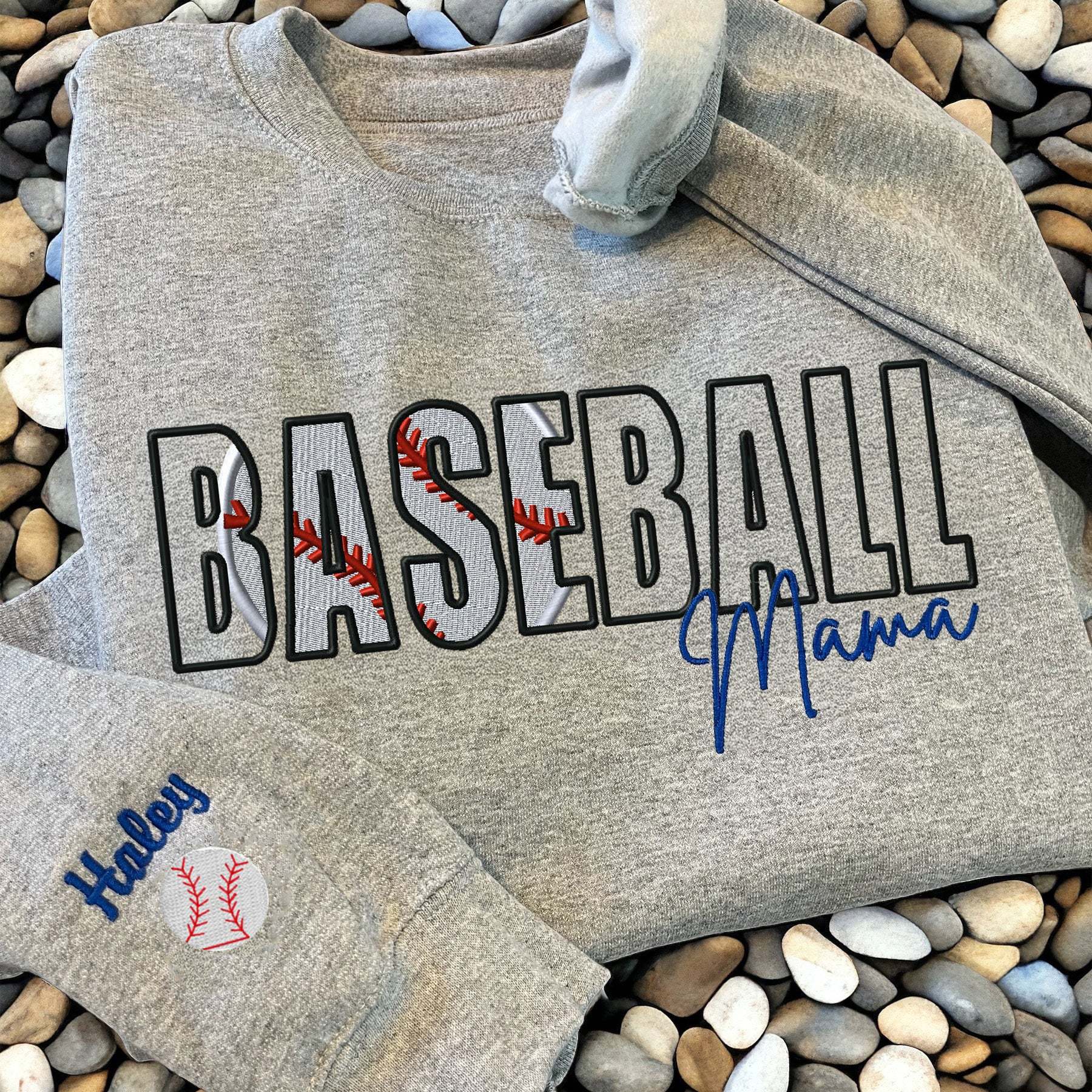 Custom Baseball Embroidered Mama/Mom/Nana Sweatshirt