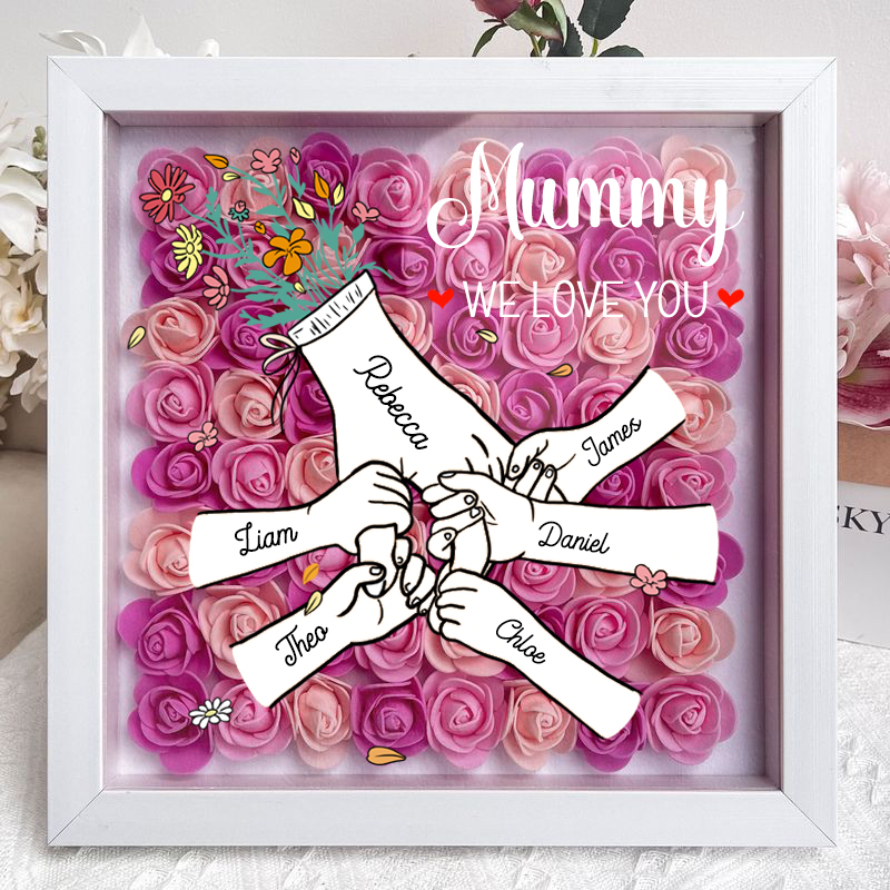We Love You Mummy Hand Holding - Personalized Flower Shadow Box 