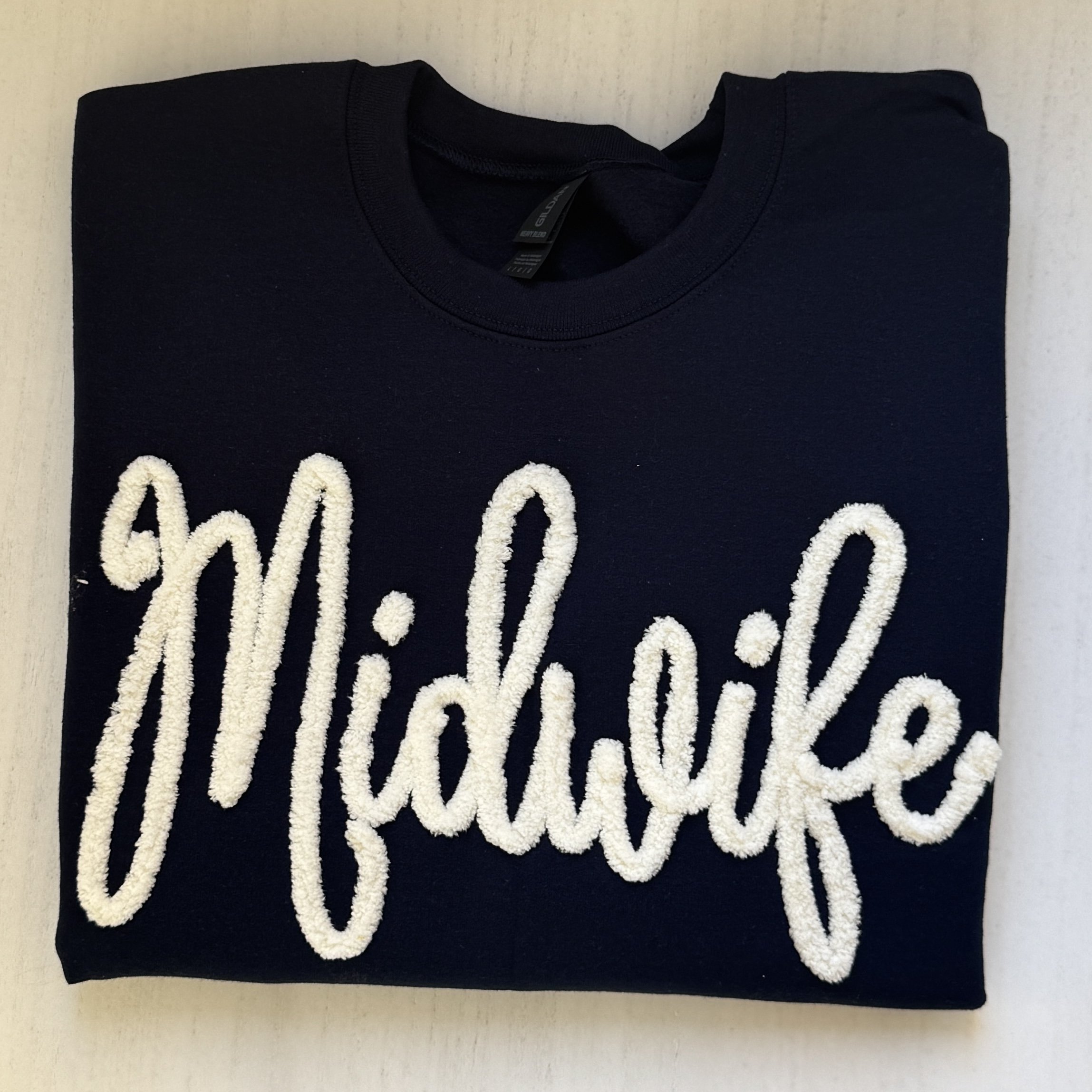 Custom Chenille Embroidered Sweatshirt With Option To Add Name On Sleeves